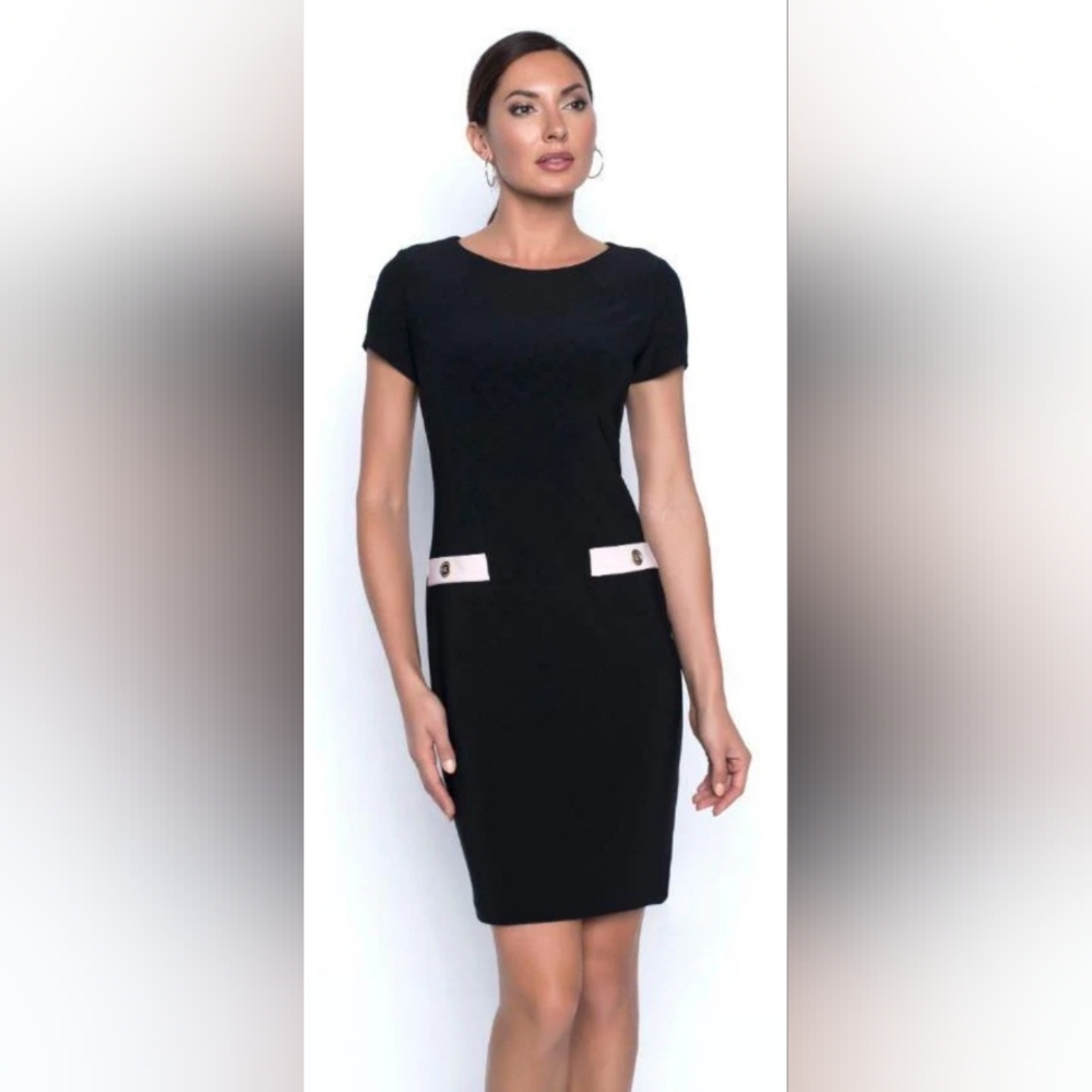 Frank Lyman Black Dress with Pale Pink Faux Pocket Details Size 4